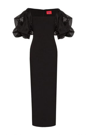 Чорна сукня-міді Ellice з акцентними рукавами