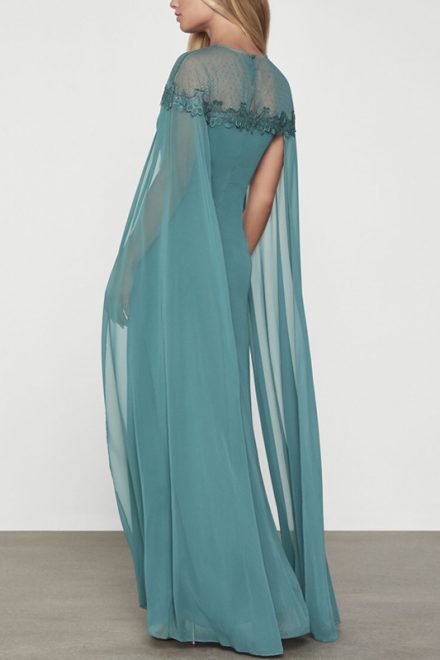 Бірюзова сукня-кейп з прозорими рукавами