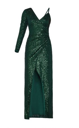 Малахітова мерехтлива асиметрична сукня