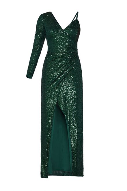 Малахітова мерехтлива асиметрична сукня