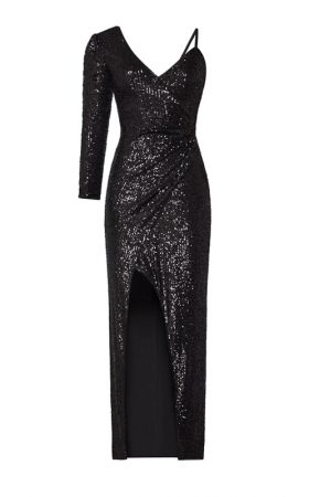Чорна асиметрична мерехтлива сукня