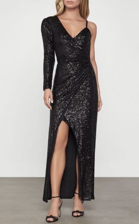 Чорна асиметрична мерехтлива сукня