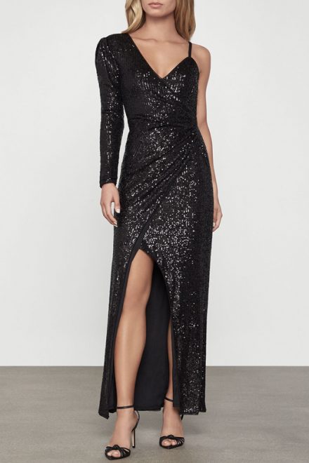 Чорна асиметрична мерехтлива сукня