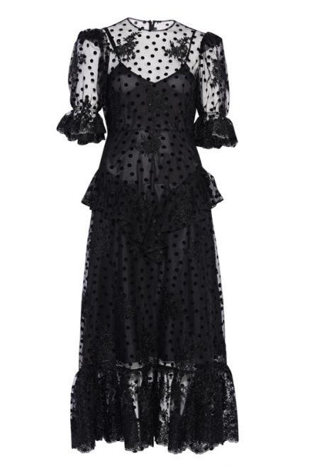Чорна напівпрозора сукня з флок-напиленням polka dot