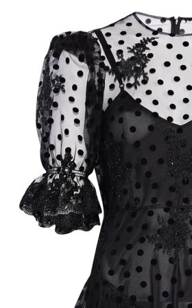 Чорна напівпрозора сукня з флок-напиленням polka dot