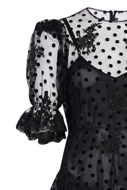 Чорна напівпрозора сукня з флок-напиленням polka dot