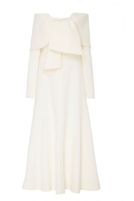 Подіумна білосніжна сукня із відкритими плечима