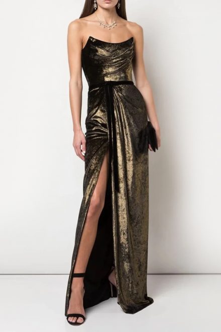 Драпірована сукня кольору червоного золота