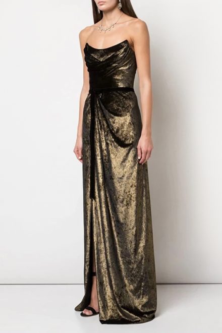 Драпірована сукня кольору червоного золота