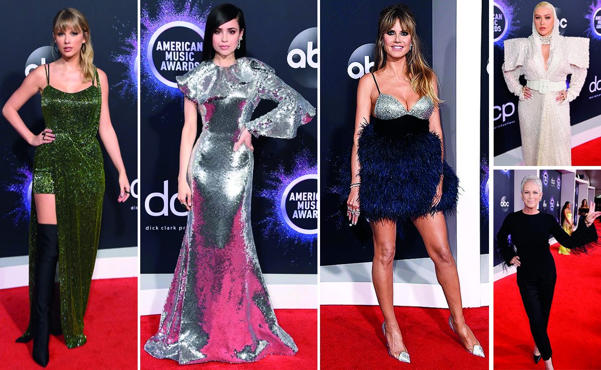 Ідеї суконь для новорічної вечірки: блиск та пір'я як на червоній доріжці AMA 2019