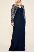 Темно-синя сукня з мереживними рукавами
