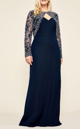 Темно-синя сукня з мереживними рукавами