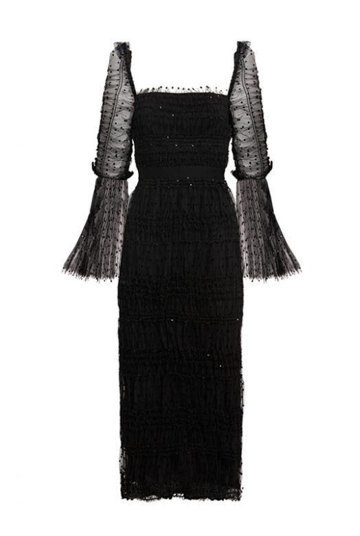 Чёрное шифоновое платье с вырезом каре