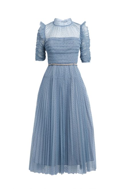 Небесно-блакитна сукня з флок напиленням polka dot