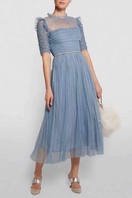 Небесно-блакитна сукня з флок напиленням polka dot