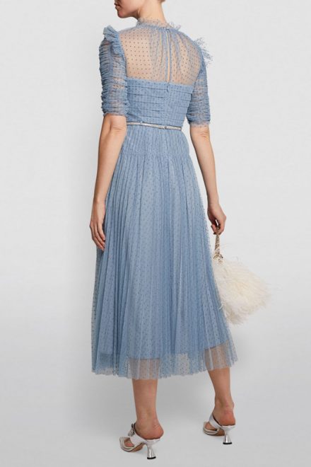 Небесно-блакитна сукня з флок напиленням polka dot