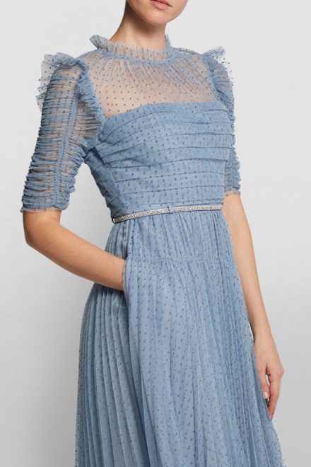 Небесно-блакитна сукня з флок напиленням polka dot