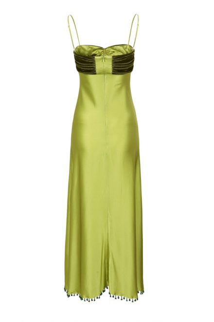 Сукня лаймового відтінку з оксамитовим ліфом