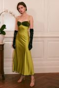 Сукня лаймового відтінку з оксамитовим ліфом