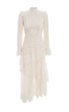 Кружевное асимметричное платье с мини-корсетом