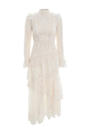 Кружевное асимметричное платье с мини-корсетом