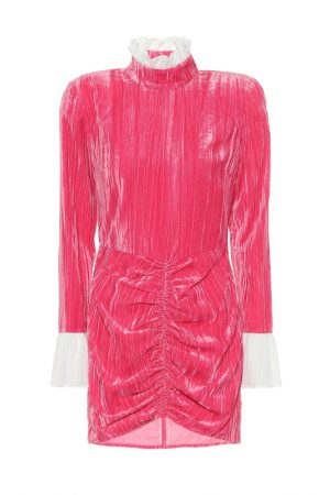 Ярко-розовое бархатное мини платье Miki