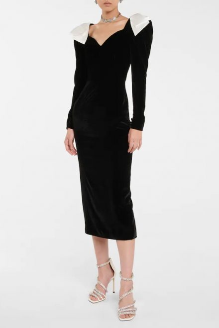 Оксамитова сукня із контрастними бантами