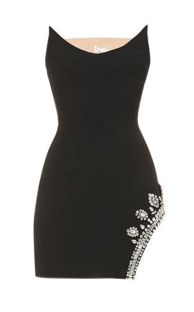 Міні-сукня без бретелів із декором кристалами