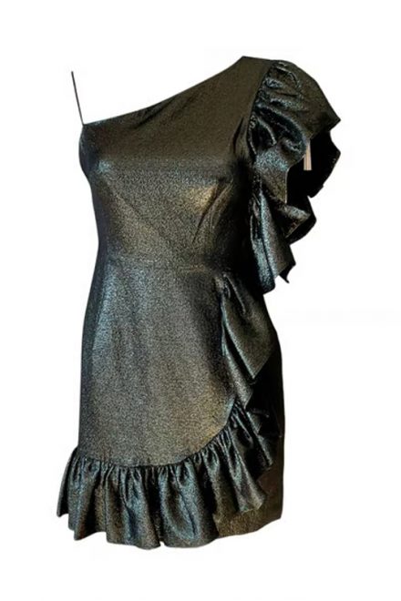 Ефектна срібляста міні-сукня із воланами