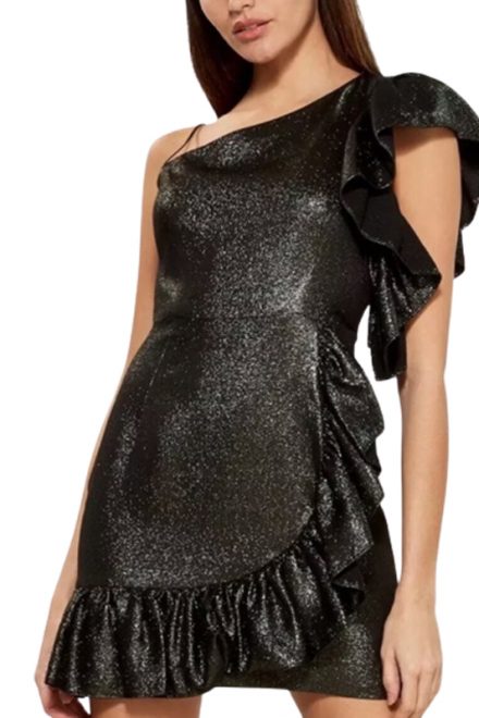 Ефектна срібляста міні-сукня із воланами