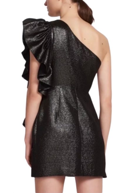 Ефектна срібляста міні-сукня із воланами