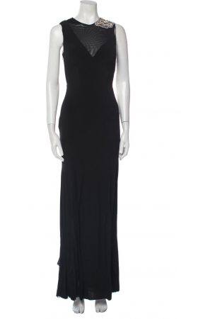 Вечірня сукня з асиметричним топом та декором кристалами