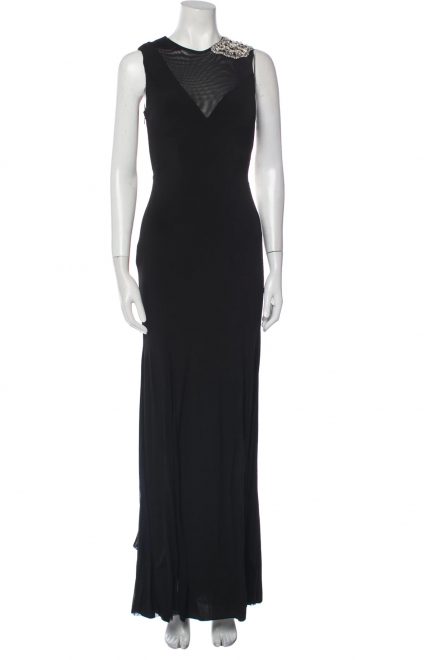 Вечірня сукня з асиметричним топом та декором кристалами